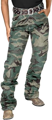 سروال Flamingals Camo Cargo للنساء بنطلون مموه متوسط ​​الارتفاع سروال Bootcut قابل للتمدد بدون حزام in Kuwait