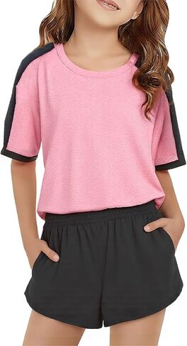 SELINK Girls Travel Outfits Set Rainbow Striped Two Piece Lounge Sets Casual Sweat Tracksuit Matching Runner Shorts in Kuwait