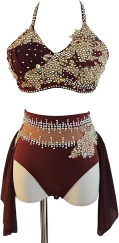 Lyrical Dance Dress Diamond-Encrusted Split Girl Competition Performance in Saudi Arabia