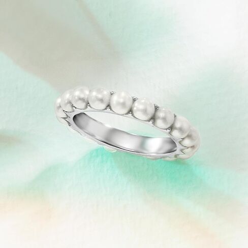 Ross-Simons 3.5mm Cultured Pearl Eternity Band in Sterling Silver. Size 7 in Saudi Arabia