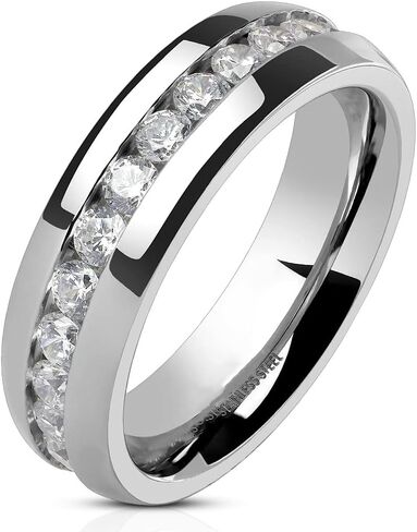 Marimor Jewelry Round Cut Cubic Zirconia Stainless Steel Eternity Wedding Ring Band (4-8mm Wide) Size 4.5-13 in Saudi Arabia