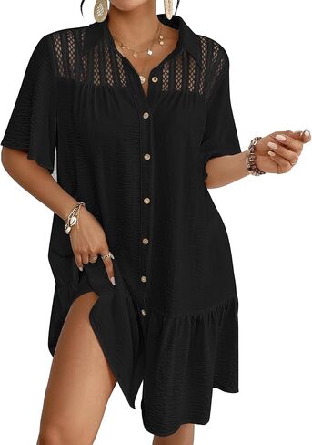 Bsubseach Swim Cover Up for Women Lace Splicing Bathing Suit Cover Up Bell Sleeve Beach Dress in Saudi Arabia