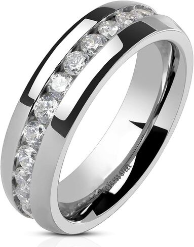 Marimor Jewelry Round Cut Cubic Zirconia Stainless Steel Eternity Wedding Ring Band (4-8mm Wide) Size 4.5-13 in Saudi Arabia