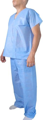 20 Pcs Disposable Scrub Set – 10 Pants + 10 Shirts | Medical Uniform | For Hospital, Clinic & Lab | Unisex One-Size, Adult in Saudi Arabia