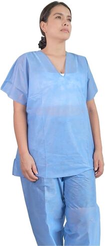 20 Pcs Disposable Scrub Set – 10 Pants + 10 Shirts | Medical Uniform | For Hospital, Clinic & Lab | Unisex One-Size, Adult in Saudi Arabia