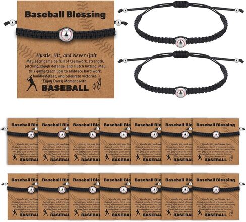 15 Sets Baseball Bracelets Gift Adjustable Braided Baseball Bracelets with Blessing Cards Teams in Saudi Arabia
