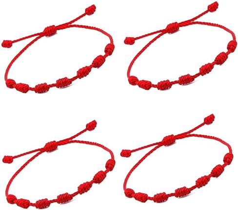 4PCS Adjustable Lucky Knot Friendship Bracelets Set, Red String Bracelets for Couples, Family, and Friends, Unisex Red String Knot, Red, 4PCS in Saudi Arabia