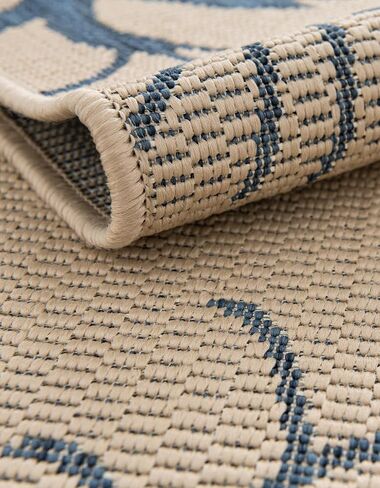 Rugs.com سجادة مجموعة نباتات خارجية - سجادة مسطحة باللونين البيج والأزرق مقاس 6 × 9 بوصة مثالية لغرف النوم وغرف الطعام وغرف المعيشة in Saudi Arabia