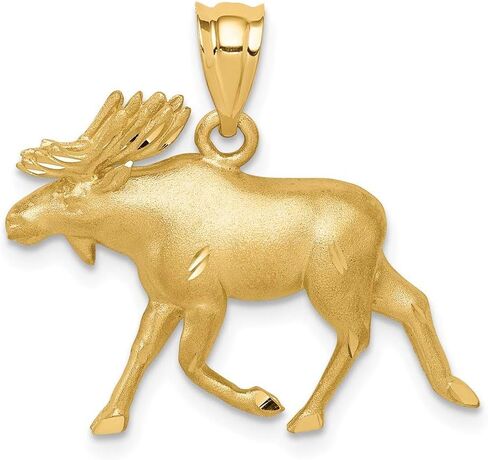 Solid 14k Yellow Gold Men's Brushed and Diamond-cut Alaskan Moose Pendant Charm in Saudi Arabia