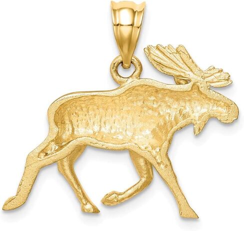 Solid 14k Yellow Gold Men's Brushed and Diamond-cut Alaskan Moose Pendant Charm in Saudi Arabia