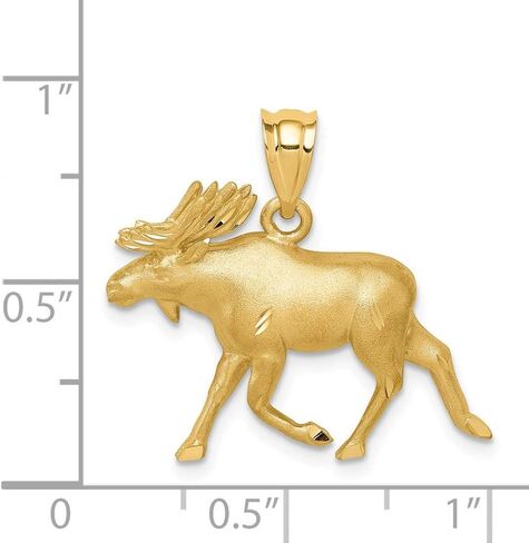 Solid 14k Yellow Gold Men's Brushed and Diamond-cut Alaskan Moose Pendant Charm in Saudi Arabia