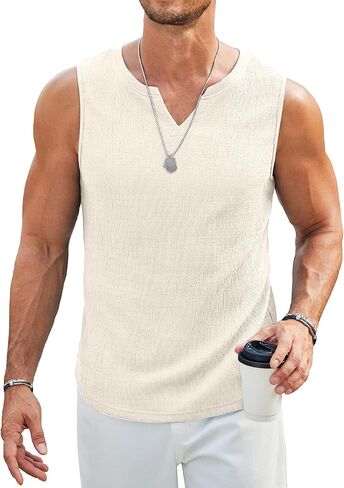 COOFANDY Men's Casual Tank Tops Knit V Neck Sleeveless T Shirts 2 Pack Summer Beach Lightweight Muscle Tee in Kuwait