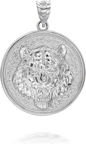 .925 Sterling Silver, 10K or 14K Yellow, White, or Rose Gold Roaring Tiger Head Medallion Round Pendant - Choice of Metal in Saudi Arabia