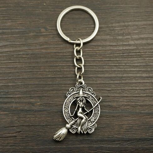 MOLOGO Witch Riding Broomstick Keychain Backpack Car Key Pendant Halloween Party Gift in Saudi Arabia
