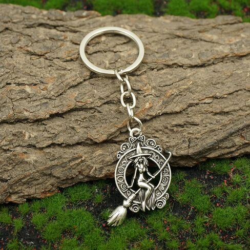 MOLOGO Witch Riding Broomstick Keychain Backpack Car Key Pendant Halloween Party Gift in Saudi Arabia