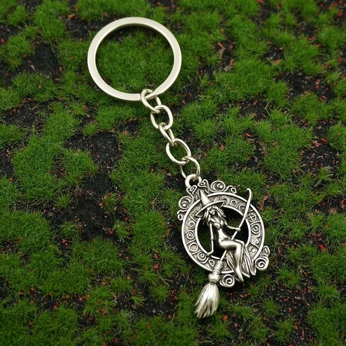 MOLOGO Witch Riding Broomstick Keychain Backpack Car Key Pendant Halloween Party Gift in Saudi Arabia