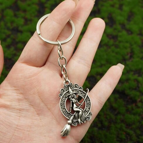 MOLOGO Witch Riding Broomstick Keychain Backpack Car Key Pendant Halloween Party Gift in Saudi Arabia