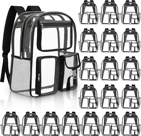 Amylove 24 Pcs Heavy Duty Clear Backpack Wholesale Bulk 17 Inch Transparent PVC Bookbag for Stadium Travel Donation (Black) in Saudi Arabia