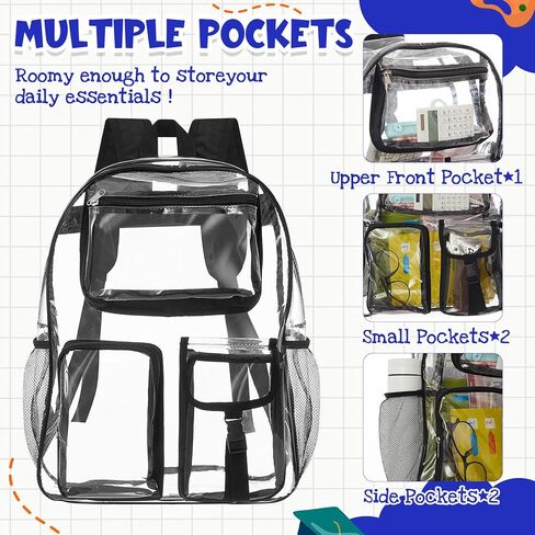 Amylove 24 Pcs Heavy Duty Clear Backpack Wholesale Bulk 17 Inch Transparent PVC Bookbag for Stadium Travel Donation (Black) in Saudi Arabia