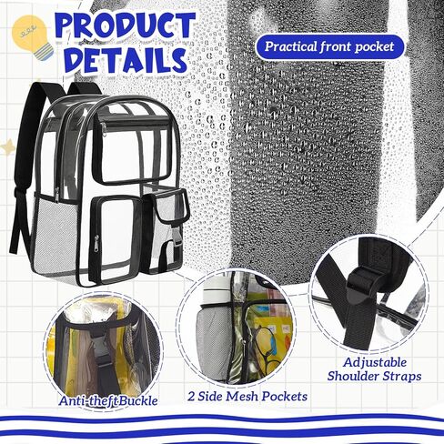 Amylove 24 Pcs Heavy Duty Clear Backpack Wholesale Bulk 17 Inch Transparent PVC Bookbag for Stadium Travel Donation (Black) in Saudi Arabia