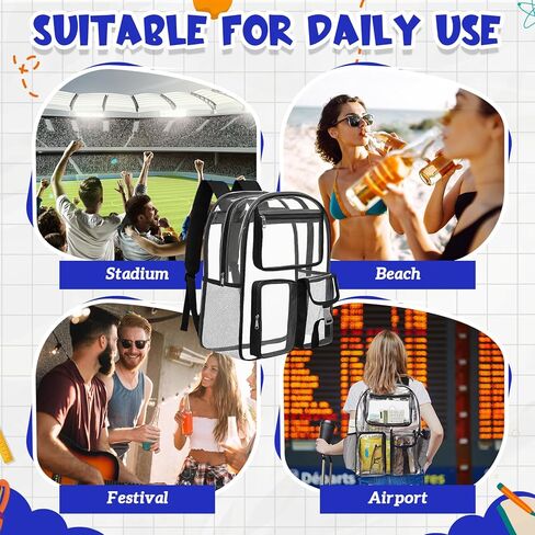 Amylove 24 Pcs Heavy Duty Clear Backpack Wholesale Bulk 17 Inch Transparent PVC Bookbag for Stadium Travel Donation (Black) in Saudi Arabia