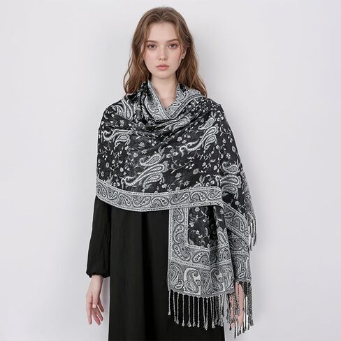 Reversible Paisley Pashmina Shawl Wraps for Women Soft Exotic Indian Rave Scarf for Evening Dress Festival Scarves in Saudi Arabia