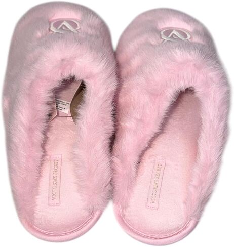Victoria's Secret Luxe Plush Faux Fur Closed Toe Slippers Pink Soft Cozy House Shoes New in Saudi Arabia