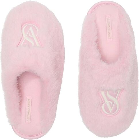 Victoria's Secret Luxe Plush Faux Fur Closed Toe Slippers Pink Soft Cozy House Shoes New in Saudi Arabia