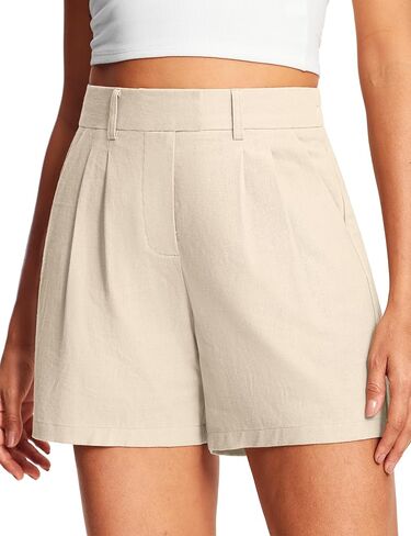 5" Linen Shorts for Women Elastic Waist Relaxed Fit Women's Dressy Pleated Shorts with Pockets Business Casual in Saudi Arabia