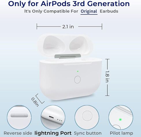 حافظة شحن لاسلكية لجهاز Airpod 3rd، استبدال علبة الشاحن مع زر المزامنة، استبدال علبة الشاحن من النوع C مع منفذ شحن من النوع C، لا تتضمن سماعات الأذن in Kuwait