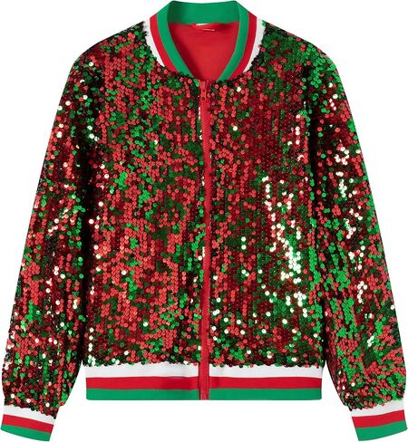 الفتيات الترتر بومبر سترة بريق بريق خارج الأكمام السوستة جاكيتات طويلة الأكمام 5-12T in Kuwait