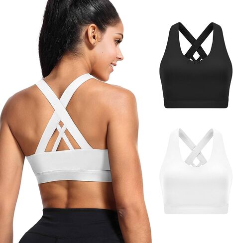 Sports Bras for Women High Support Large Bust, Outdoors High Impact Yoga Wireless Padded Bras for Sagging Breasts Padded Low Back Athletic Sleep Workout Strappy Racerback Sports Bra Black and White M in Saudi Arabia