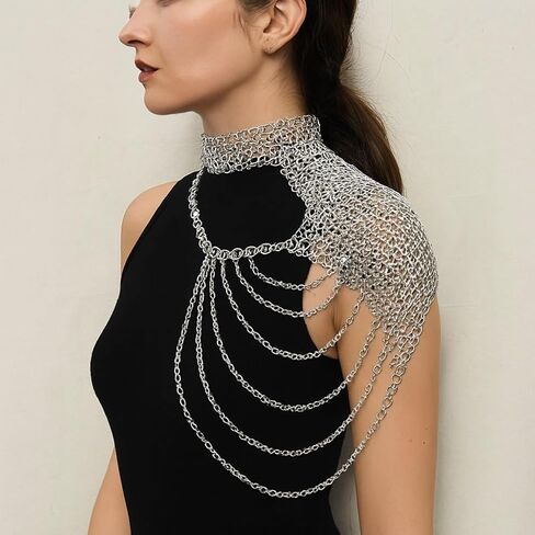 درع الكتف من نوع Chainmail من العصور الوسطى من EBAS - كتاف مصنوعة يدويًا من جانب واحد مع سلاسل ثنى | ملحقات الأزياء والكوسبلاي in Saudi Arabia