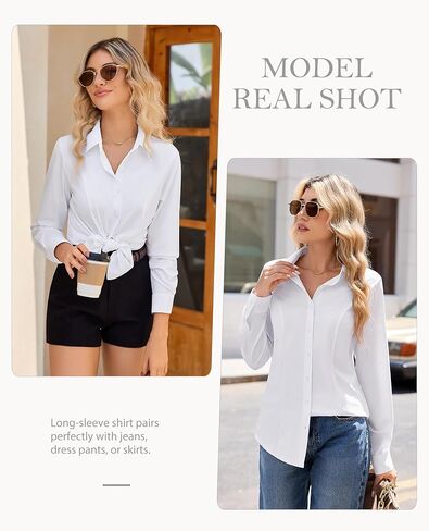siliteelon Womens Stretch Button Down Shirts Slim fit Long Sleeve Dress Shirt Wrinkle Free Collared Business Casual Blouse in Saudi Arabia