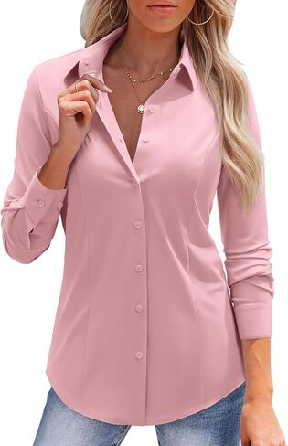 siliteelon Womens Stretch Button Down Shirts Slim fit Long Sleeve Dress Shirt Wrinkle Free Collared Business Casual Blouse in Saudi Arabia