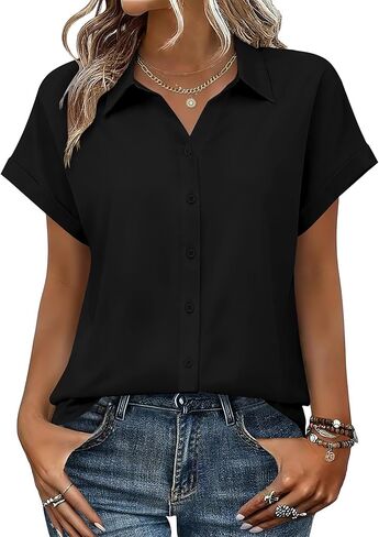 Zeagoo Womens Tops Short Sleeve Shirts Button Down Casual Blouses V Neck Outfits Summer Spring Clothes 2026 in Saudi Arabia