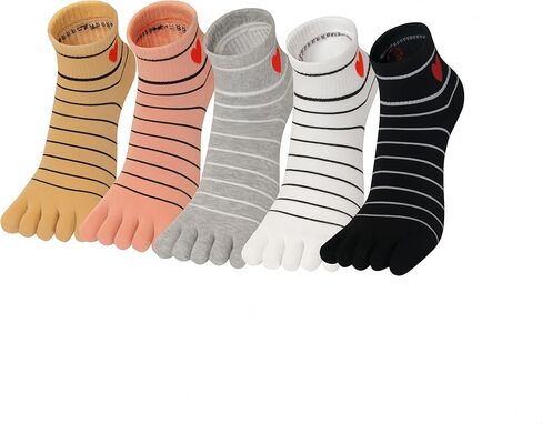 Womens Toe Yoga Socks Funny Print Cotton Five Finger Socks Novelty Athletic Running Crew Ankle Socks, 5 Pairs in Saudi Arabia