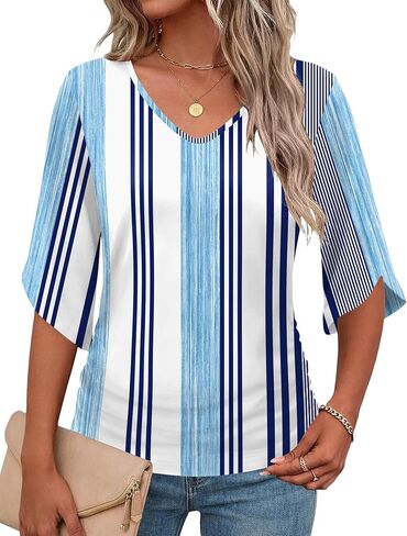 Micoson Womens 3/4 Sleeve Tops V Neck Spring Summer Shirts Beach Vacation Clothes Business Casual Outfits in Saudi Arabia