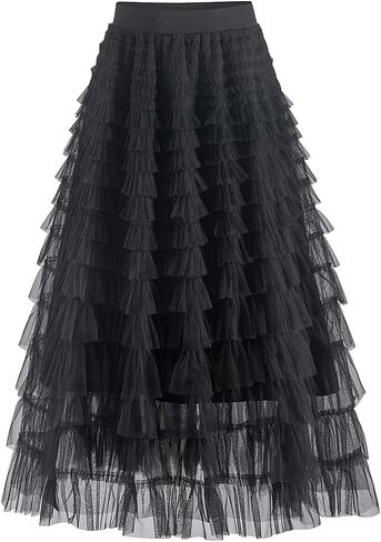 Summer Lovely Cake Layered Elastic Waist Tulle A Line Women Maxi Skirt in Kuwait