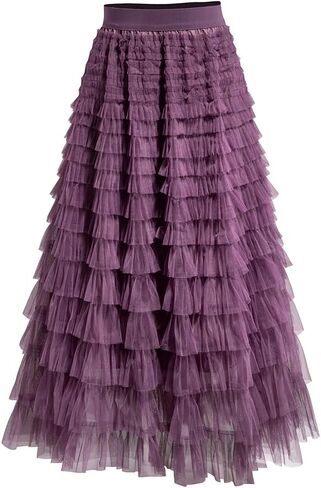 Summer Lovely Cake Layered Elastic Waist Tulle A Line Women Maxi Skirt in Kuwait