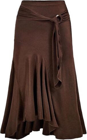 Verdusa Women's Plus Size Western Y2k Metal Tie Wrap Long Skirts Vintage Asymmetrical Flowy Skirt in Saudi Arabia