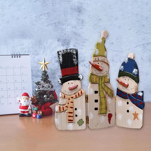 E-view Christmas Decorations Wood Snowman Sign Holiday Xmas Home Decor Wooden Folding Triple Snowmen Screen Rustic Decorative Ornaments for Table Top Fireplace (Snowman) in Saudi Arabia