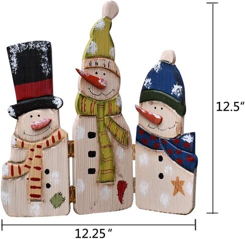 E-view Christmas Decorations Wood Snowman Sign Holiday Xmas Home Decor Wooden Folding Triple Snowmen Screen Rustic Decorative Ornaments for Table Top Fireplace (Snowman) in Saudi Arabia