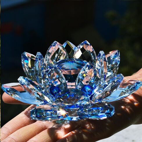 Crystal Figurine Flower Decor Glass Ornaments Transparent Crystal Figurine for Home,Office,Gift Decoration(Blue) in Saudi Arabia