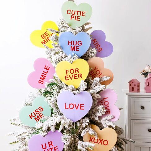 Valentine's Day Decorations Tree Ornaments: 12 pcs Large Candy Heart San Tree Decorations, Cute Sweet Conversation Hearts Picks Ornaments for Valentine's Day Tree Topper Home Wedding Décor in Saudi Arabia