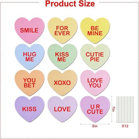 Valentine's Day Decorations Tree Ornaments: 12 pcs Large Candy Heart San Tree Decorations, Cute Sweet Conversation Hearts Picks Ornaments for Valentine's Day Tree Topper Home Wedding Décor in Saudi Arabia