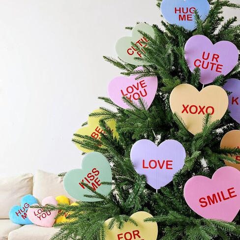 Valentine's Day Decorations Tree Ornaments: 12 pcs Large Candy Heart San Tree Decorations, Cute Sweet Conversation Hearts Picks Ornaments for Valentine's Day Tree Topper Home Wedding Décor in Saudi Arabia