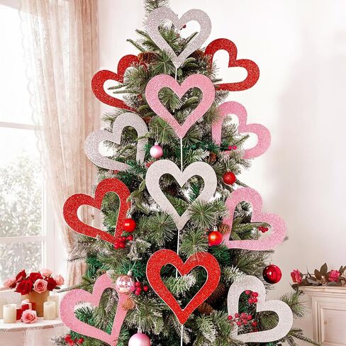 عيد الحب زينة شجرة الحلي: 12 جهاز كمبيوتر شخصى اضافية كبيرة أحمر وردي أبيض الحب القلب XOXO الزينة، بريق القلب يختار الحلي لعيد الحب شجرة توبر ديكور المنزل مكتب الزفاف in Saudi Arabia