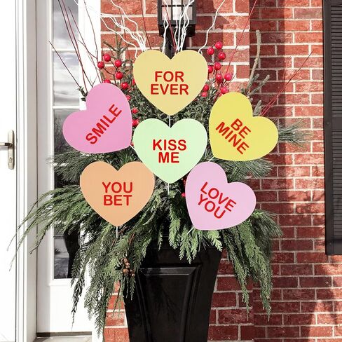 Valentine's Day Decorations Tree Ornaments: 12 pcs Large Candy Heart San Tree Decorations, Cute Sweet Conversation Hearts Picks Ornaments for Valentine's Day Tree Topper Home Wedding Décor in Saudi Arabia