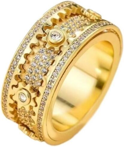 Spinner Ring Fidget Ring for Men Fidget Anxiety Ring Full Diamond alloy Anxiety Stress Relieving Band Rings Fidget Spinner Man Couples Rotating Mechanical Ring in Saudi Arabia